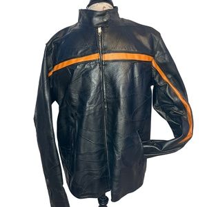 Diamond Plate Leather Motorcycle Jacket with Orange stripe